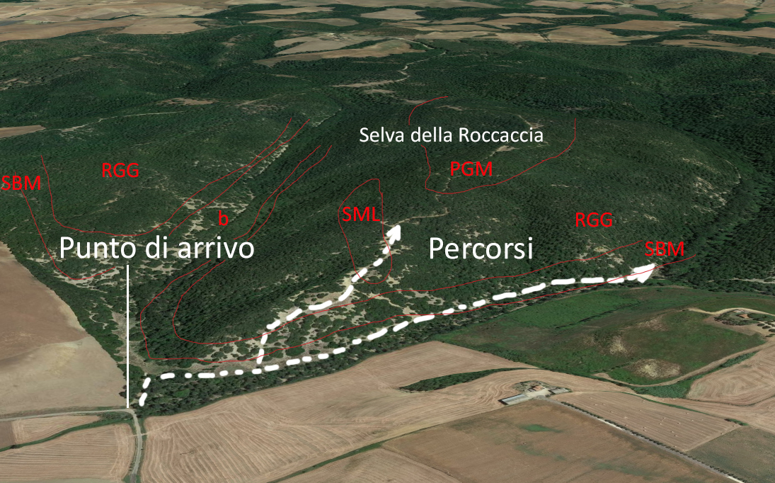 Mappa satellitare della zona recensita con i percorsi seguiti.