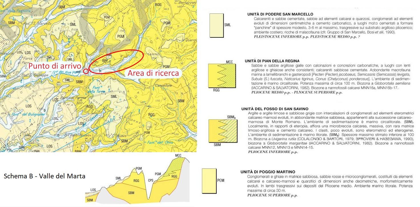 Carta geologica della zona, da CARG foglio 354 Tarquinia.