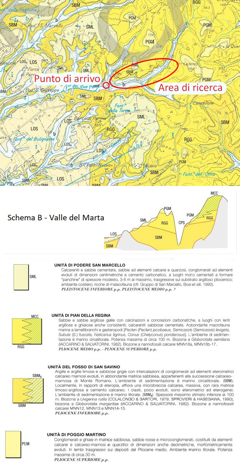 Carta geologica della zona, da CARG foglio 354 Tarquinia.